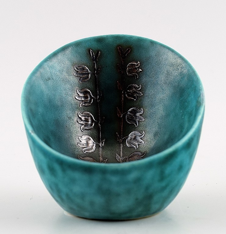 Wilhelm Kåge, Gustavsberg Argenta vase decorated with leaves.