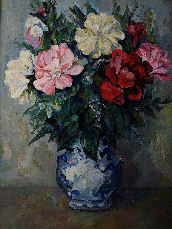 Blomster stilleben, olie på lærred. Russisk kunstner.