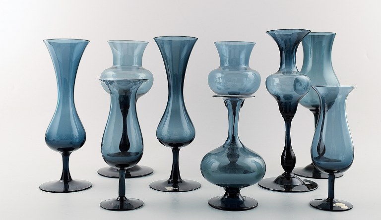 Samling på 9 svenske Gullaskruf kunstglas.