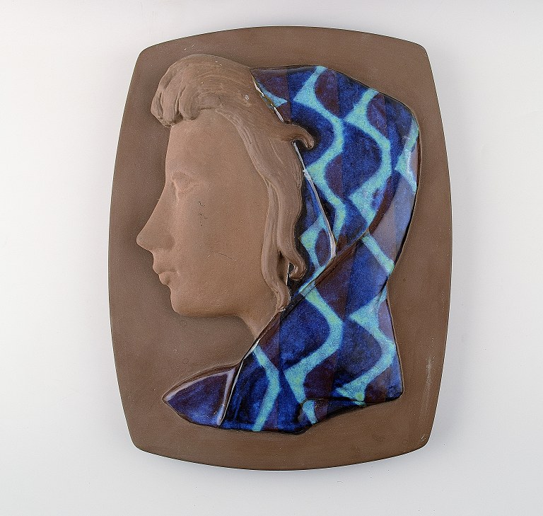 Johannes Hedegaard for Royal Copenhagen.Relief in ceramics with woman in profile.