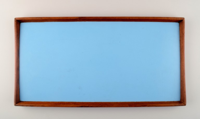 Finn Juhl: Reversible tray of teak with turquoise and black melamine.