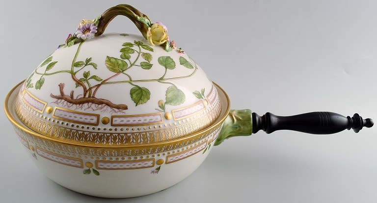 Royal Copenhagen "Flora Danica" porcelain vegetable dish, decorated in colours and gold with flowers.