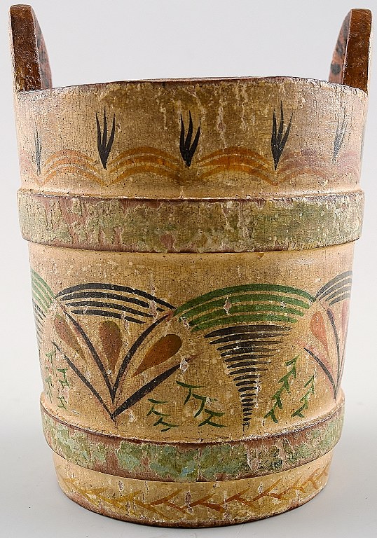 Swedish commoners milk bucket 19c. Hand painted.