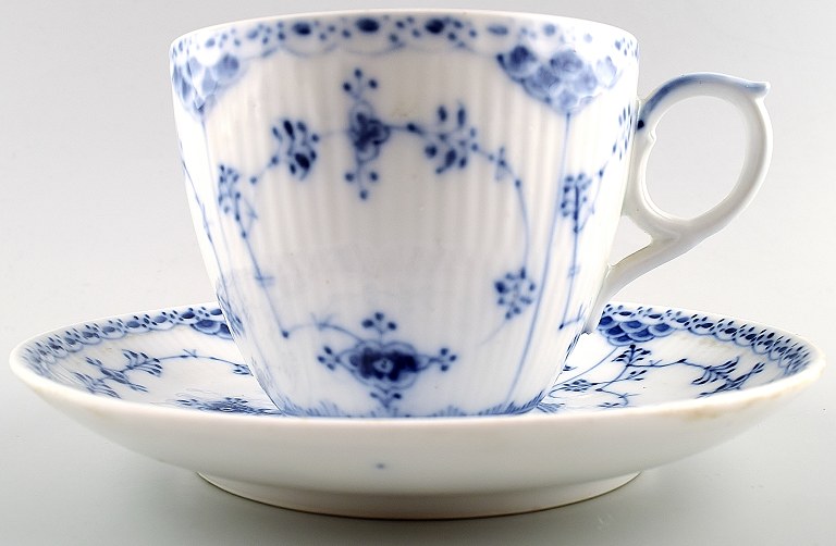 Royal Copenhagen Blue Fluted Half Lace Coffee cup and saucer.Number 703.