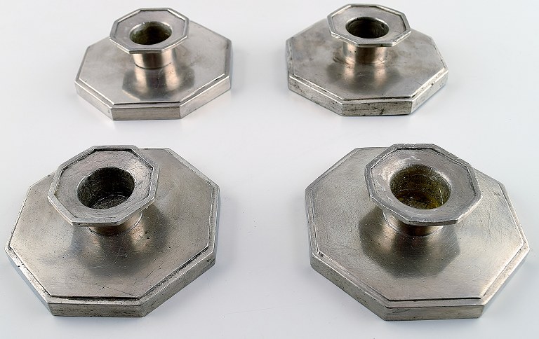 Just Andersen art deco 2 pairs of pewter candlesticks, number 1824.