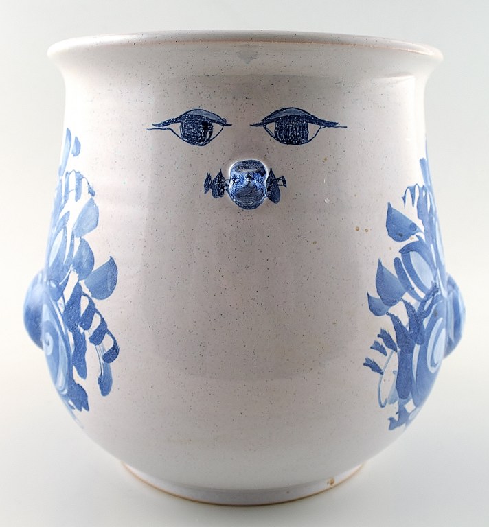 Bjorn Wiinblad unique ceramic flower pot, blue glaze.