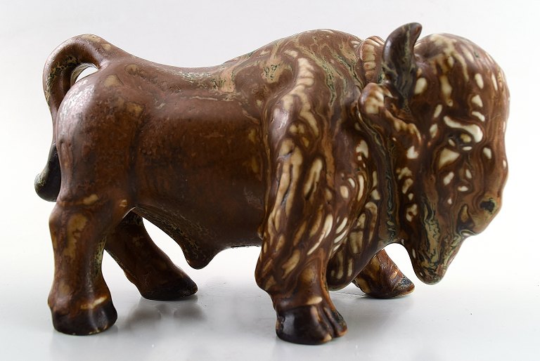 Rare Rörstrand stoneware figure by Gunnar Nylund, bison.