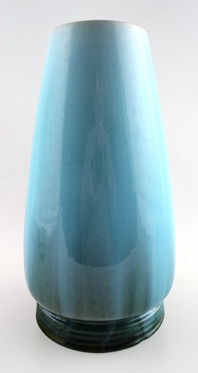 Clément Massier for Juan Golf, large French vase in ceramic, decorated with turquoise glaze.