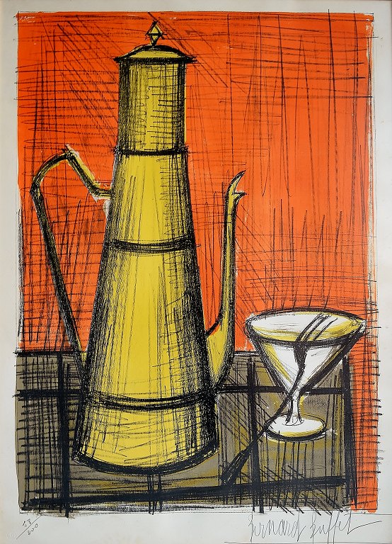 Bernard Buffet: Opstilling med kande og glas. 