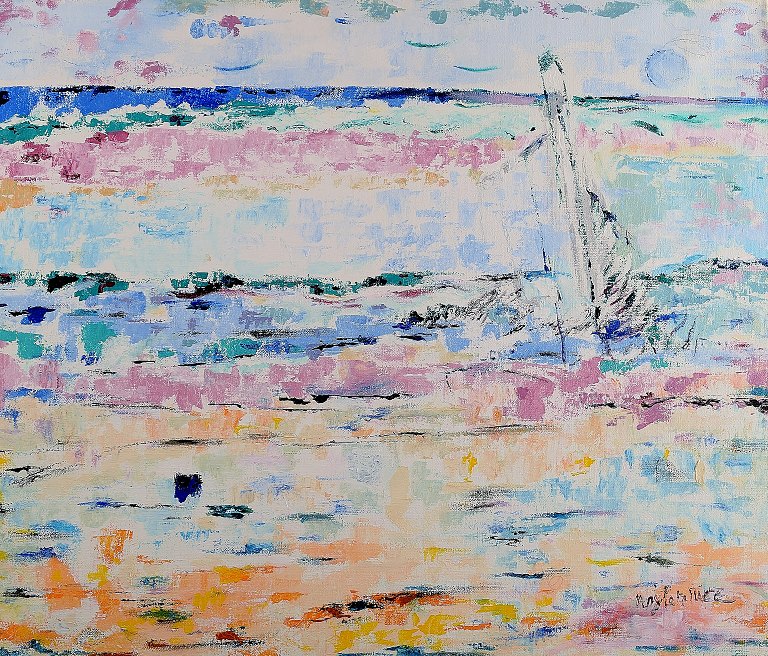 Ray Letellier, French artist born in 1921 in Paris.Sailing ship at sea. Oil on canvas.