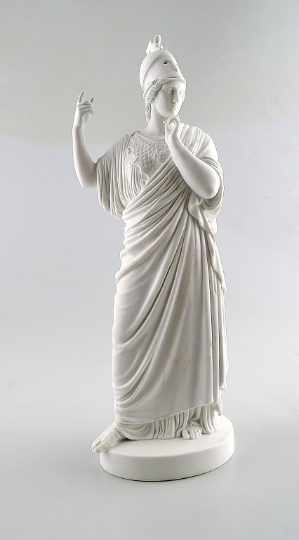 Sjælden stor antik B&G/Bing & Grøndahl Biscuit Athena kvindefigur efter Thorvaldsen.