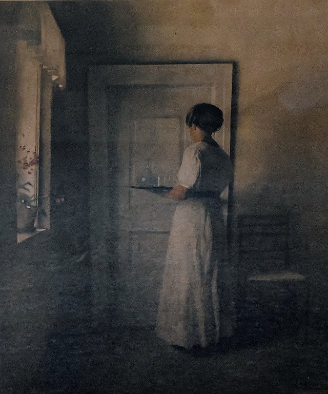 Peter Ilsted  b. Sakskøbing 1861, d. Copenhagen 1933: "Girl With a Tray". 1915. Opus 33. Signed in print Peter Ilsted. Lithograph.