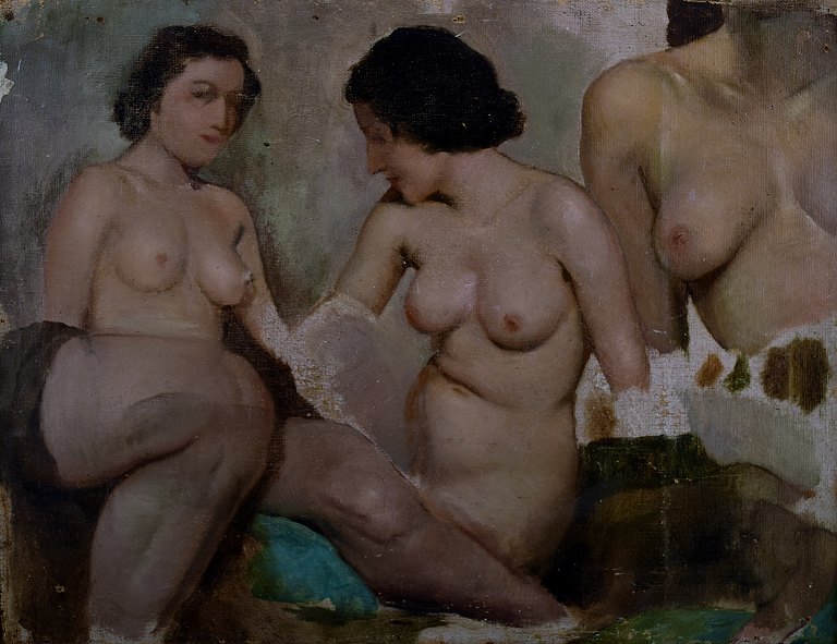 IVAN THIELE (b. 1877, d. 1948) Russian artist.Academy study of naked women. Early 20th century.