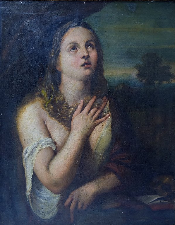 Old master, unknown artist 18/19 century, oil on canvas. Unsigned.The penitent Magdalene. Titian style.