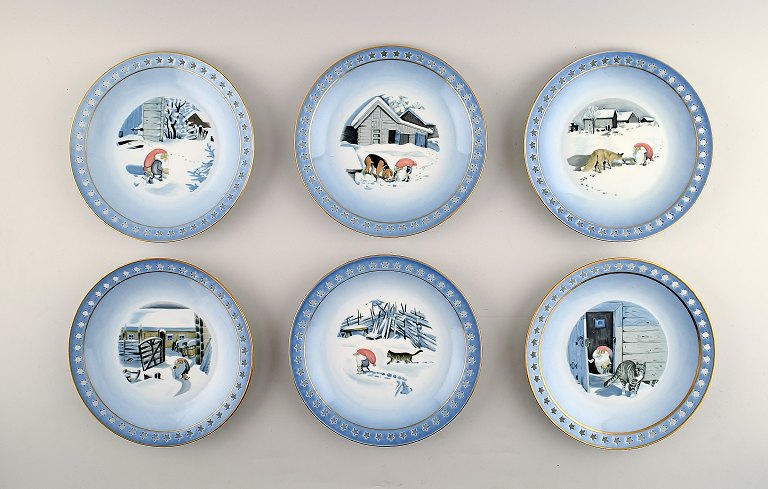 B & G (Bing & Grondahl) 6 cake plates / dessert plates, Christmas Service Harald Wiberg.