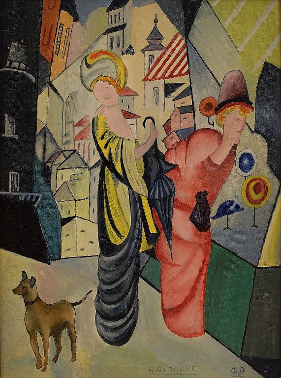 August MACKE (b. 1887, d. 1914) style of.Oil on canvas. People in exterior. Unknown artist. 20 century.