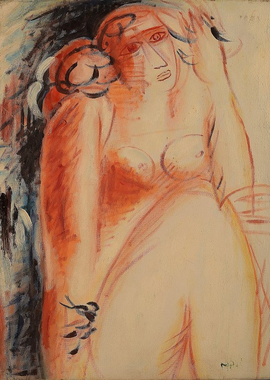 Olie på lærred. Nøgen kvinde. Ubekendt kunstner.