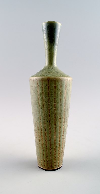 Berndt Friberg Studio hand pottery vase with a narrow neck. Modern Swedish design. Unique, handmade.