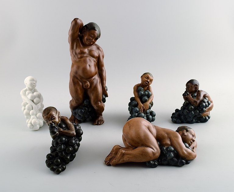 6 Bing & Grondahl Stoneware Figurines (one in blanc de chine) by Kai Nielsen, from the series 