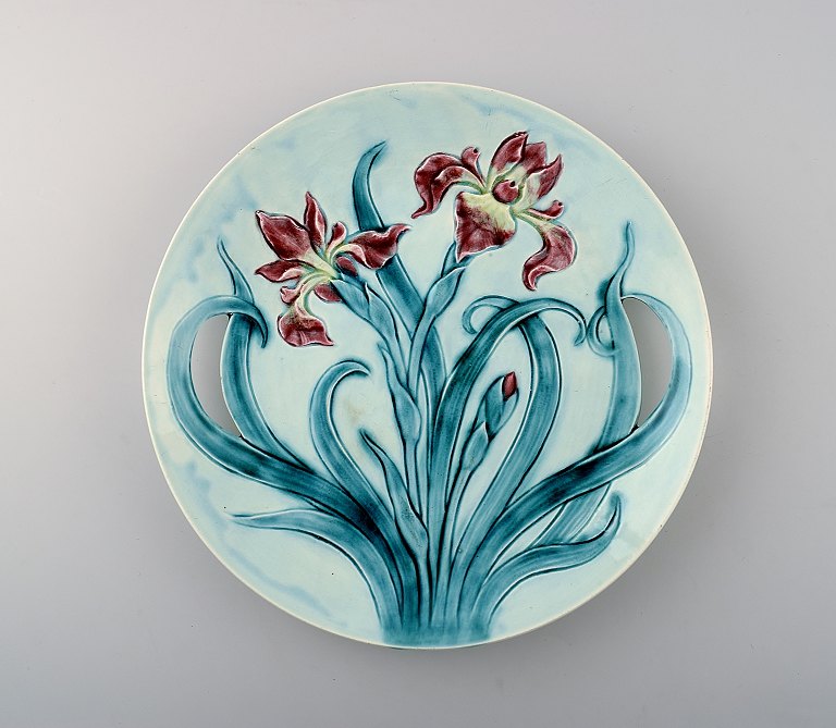 Gustavsberg Art Nouveau earthenware dish decorated with flower.
