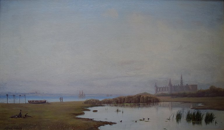 Alfred Olsen b. Fejø 1854, d. Copenhagen 1932. View of Kronborg Castle. Oil on canvas.