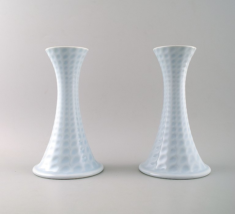 Royal Copenhagen porcelain pair of candlesticks.