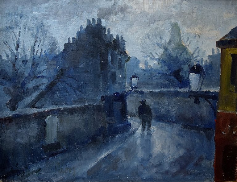 Mogens Vantore (1899-1992). Painting. Oil on canvas.Paris, Montmartre with Sacre Coeur in the background.