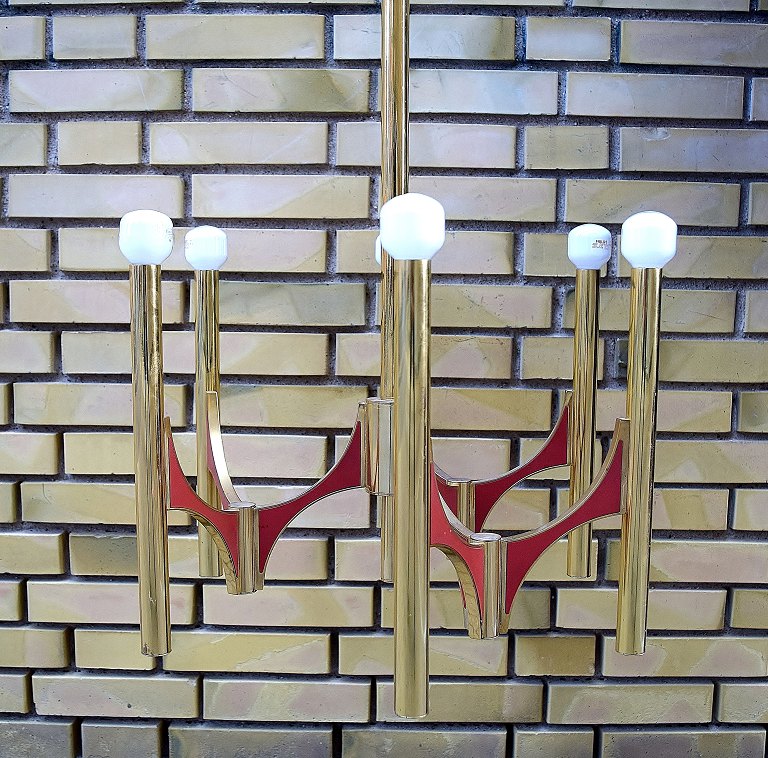 Gaetano Sciolari : Forgyldt messing loftslampe, Italien, 1960/70´erne.
