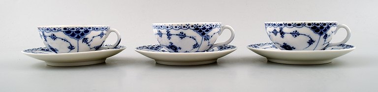 3 sets of teacups in half blonde blue fluted from Royal Copenhagen.Small teacup (no. 1/527).