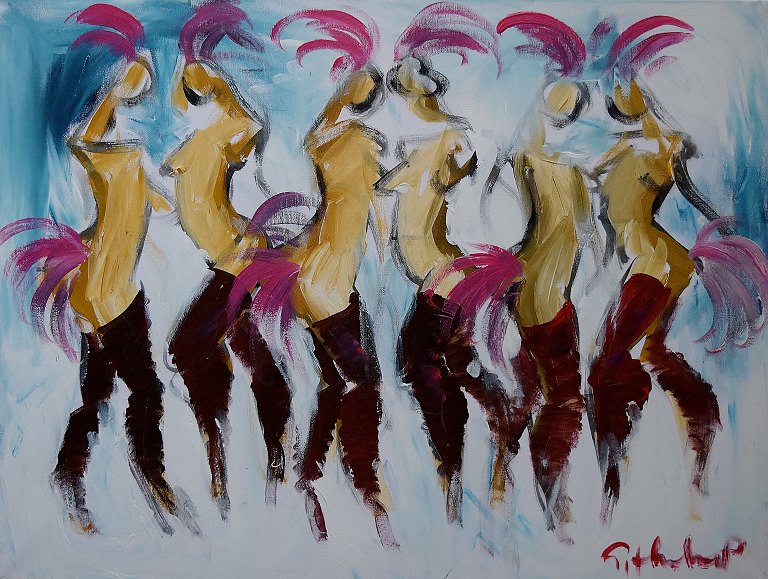 Göran Hausenkamp (født 1962). Svensk kunstner.Akryl på lærred. Cancan dansere.