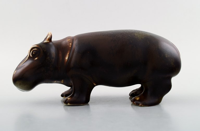 Rare Rörstrand stoneware figure of Gunnar Nylund, standing baby hippo / young hippopotamus.