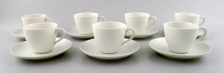 7 pairs of Royal Copenhagen Salto porcelain, White.Coffee cup and saucer 14.5 cm.
