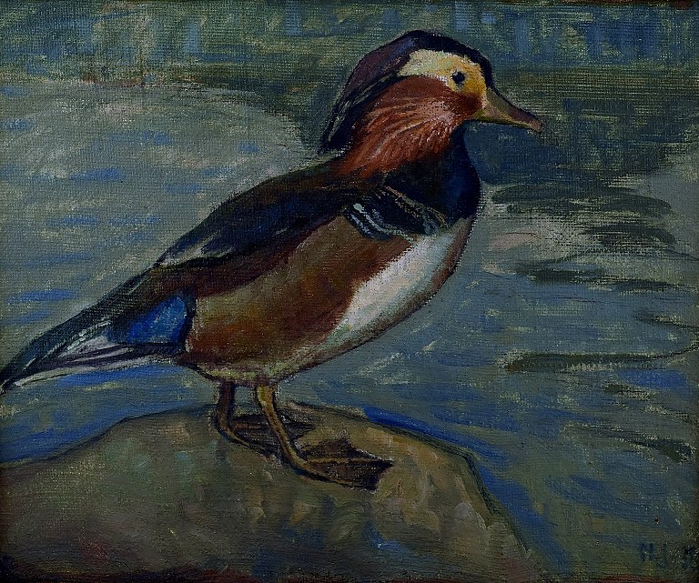 Dansk kunstner, dateret 1918.Mandarin and, olie på lærred.