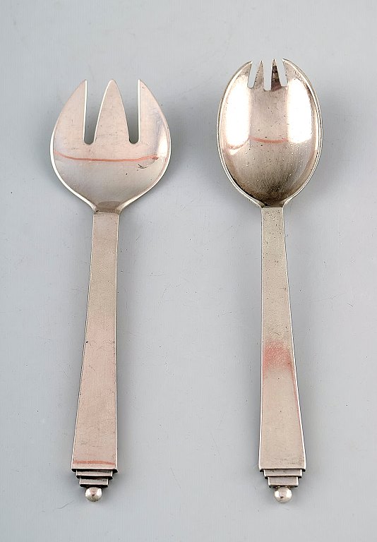 Georg Jensen Pyramide salatsæt i hel sølv.