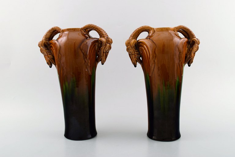 Michael Andersen. A pair of vases in ceramics with Rams. Luster glaze.Stamped indistinctly. Early model.