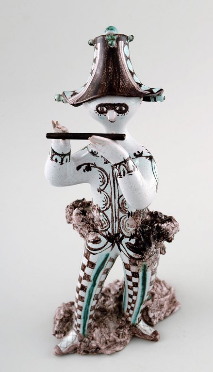 Rare Bjorn Wiinblad 1918-2006: Unique figure in multi-colored ceramics, flute player from the series "musicians".