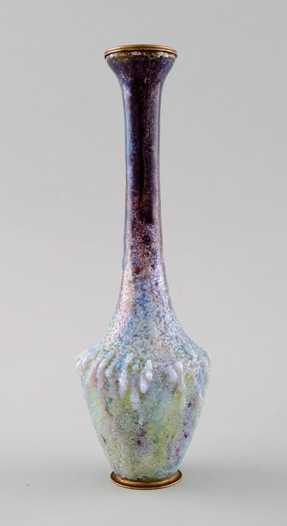Art nouveau Limoges vase, Frankrig.Emalje på messing