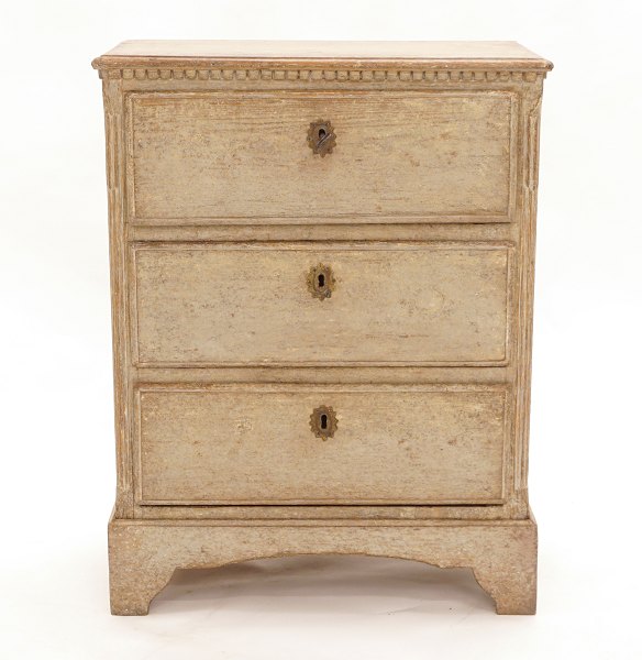 Original decorated chest of drawers. First drawer contents are a writing plate and small drawersSweden around 1780, gustavanian form