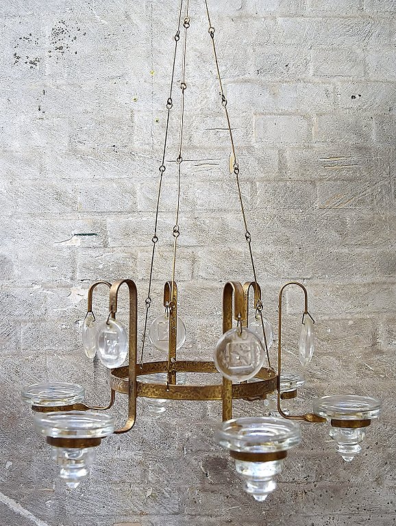 Erik Höglund/Hoglund for Kosta Boda. Sweden 60 / 70s.Six armed chandelier made of brass.
