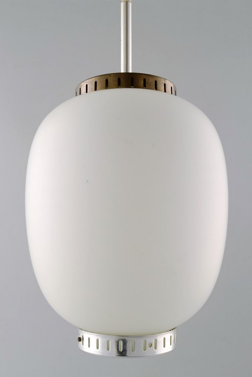 Bent Karlby: "The China light". Danish design.Pendant in matte opal glass with brass fitting.