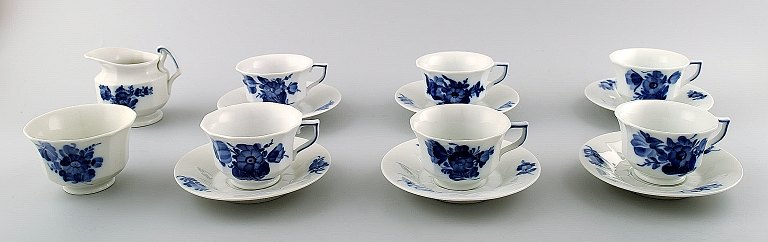 6 p. Royal Copenhagen Blue Flower Angular, espresso cups, (mocca cups). Sugar bowl and cream jug.