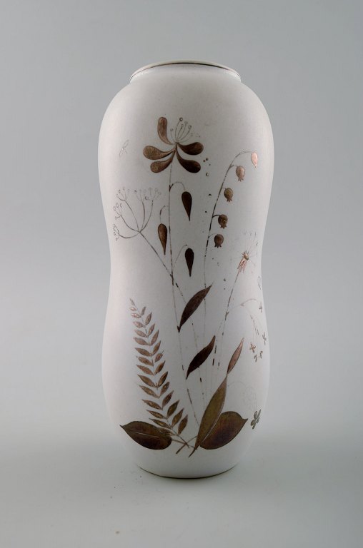 STIG LINDBERG, vase, "Grazia", white glazed, painted with silver decoration in the form of flowers, Gustavsberg, Sweden.