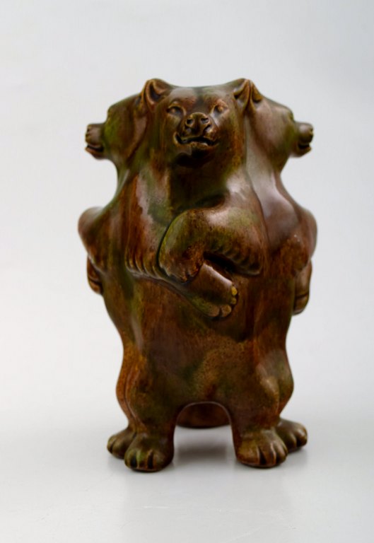 Unique Karl Hansen Reistrup for Kähler. Three bears, ceramic figure. Bear vase, approx. 1900.