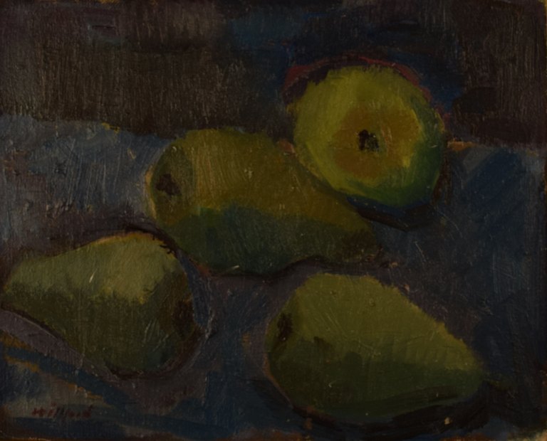Modernist still life with pears, mid 20th century, unknown painter.Oil on canvas.