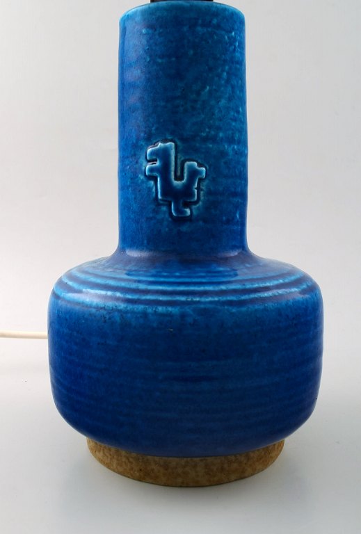 Jørgen Mogensen  for Royal Copenhagen lamp decorated with relief and cobalt blue glaze.