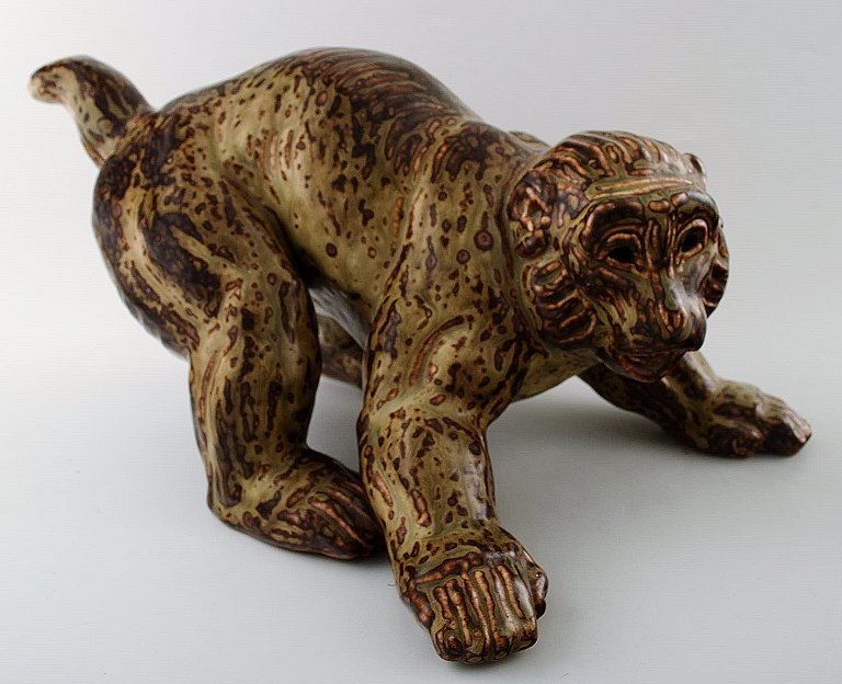 Large Royal Copenhagen stoneware number 20270 crawling monkey.Knud Kyhn, 1931.