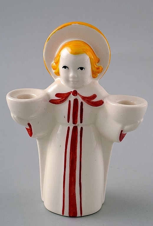 Royal Copenhagen angel candlestick in earthenware. 
