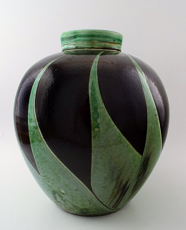 Kähler, Denmark, large glazed stoneware floor vase in modern design.1940s.