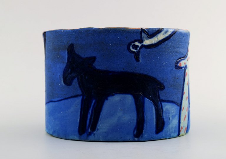 Scandinavian ceramist. Unique bowl in blue glaze.