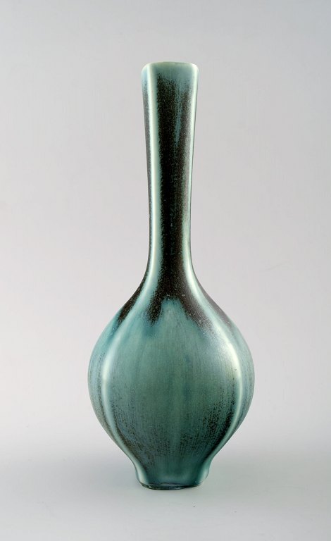 Friberg "Selecta" large ceramic vase for Gustavsberg.Fantastic glaze in turquoise green shade.